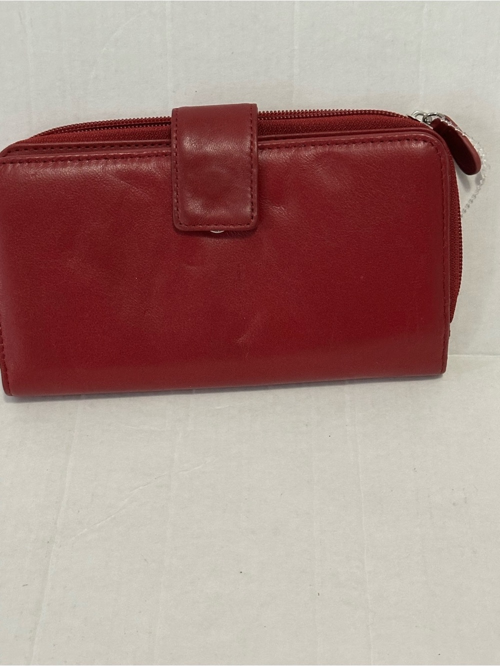 Guang Tong Genuine Leather RFID Checkbook Wallet Red Zip Around Organizer Clutch